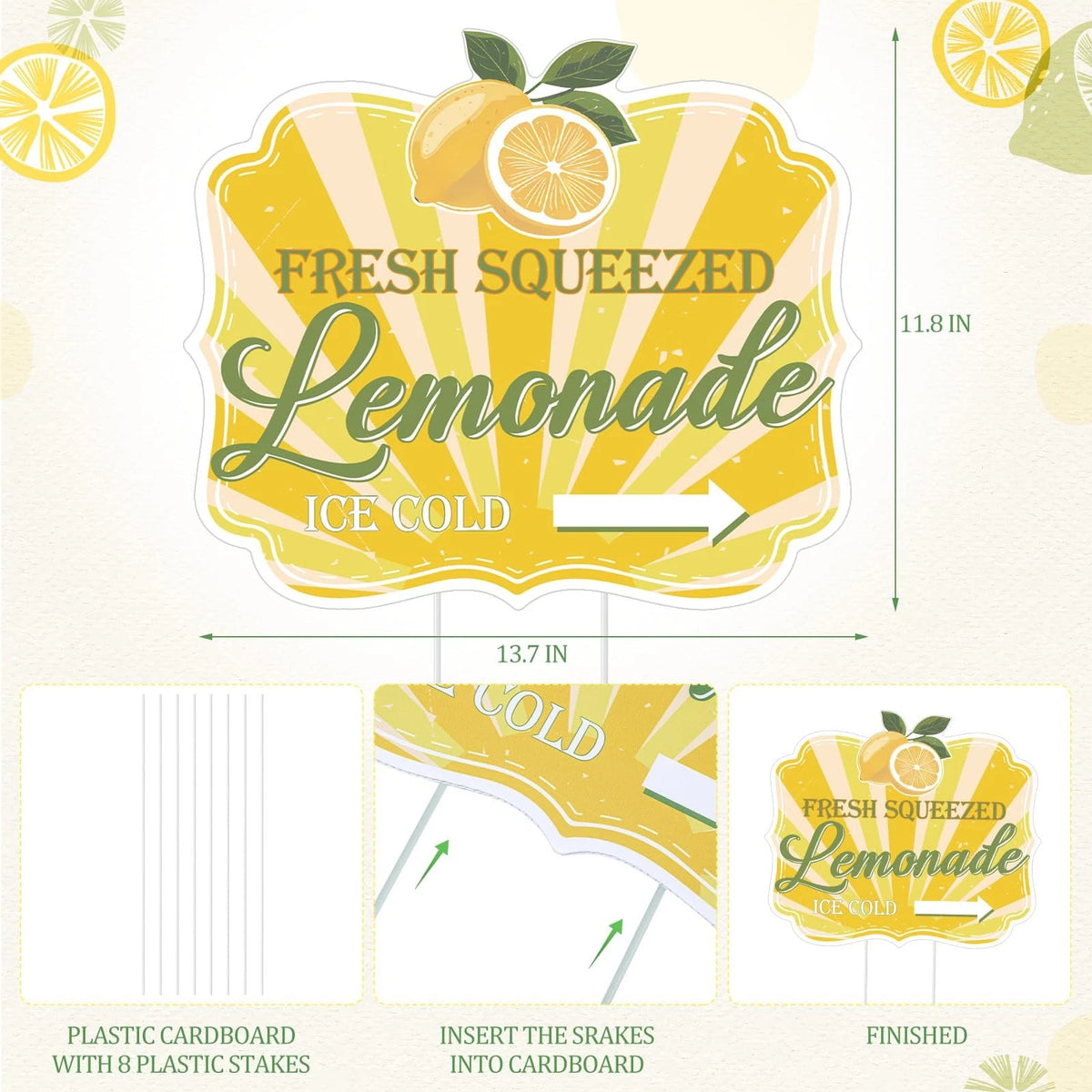 4 Pcs Lemonade Stand Arrow Sign 13.7'' x 11.8'' Summer Yard Sign