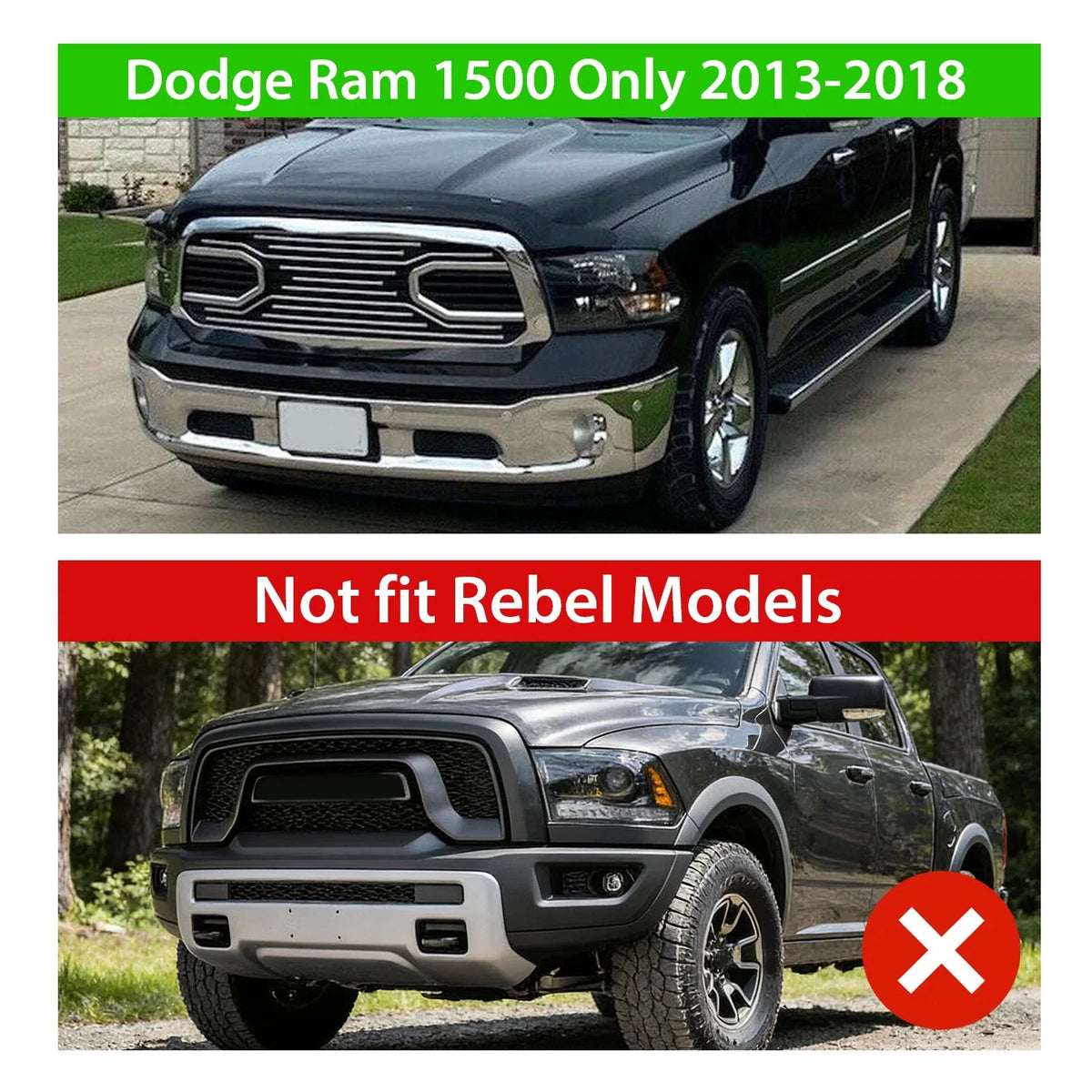 Chrome Front Bumper Grille for Dodge Ram 1500 (2013–2018) Big Horn Style