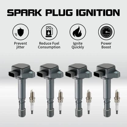Set of 4 Ignition Coils & Spark Plugs for Acura EL/Honda Civic 1.7L (2001–2005) UF400