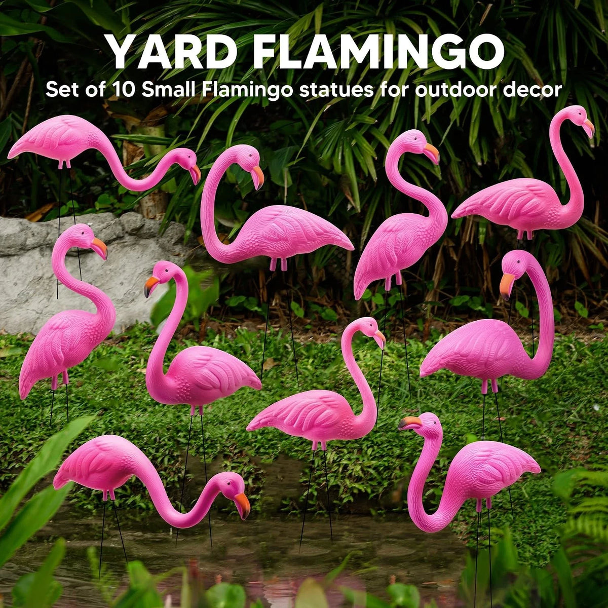 Set of 4 Mini Pink Flamingo Yard Garden Stakes Decorations