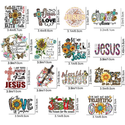 15PCS Iron-On Jesus God Patches 2.3"x2" for Customization