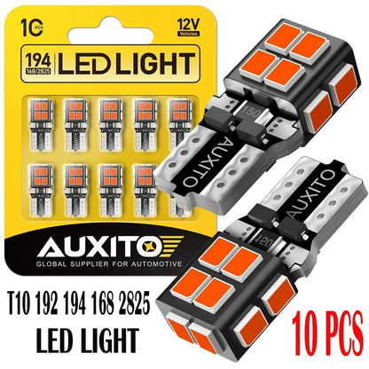 10X T10 W5W LED Light Bulbs for AUXITO (194, 168, 14E)