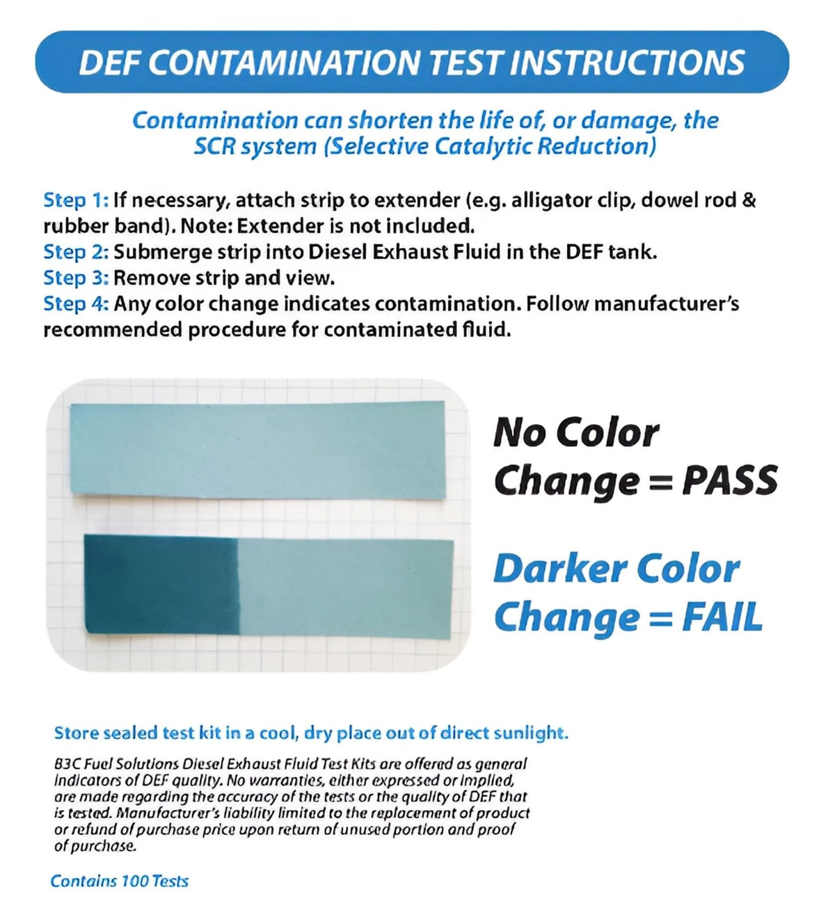 Pack of 100 Diesel Exhaust Fluid Contamination Test Strips