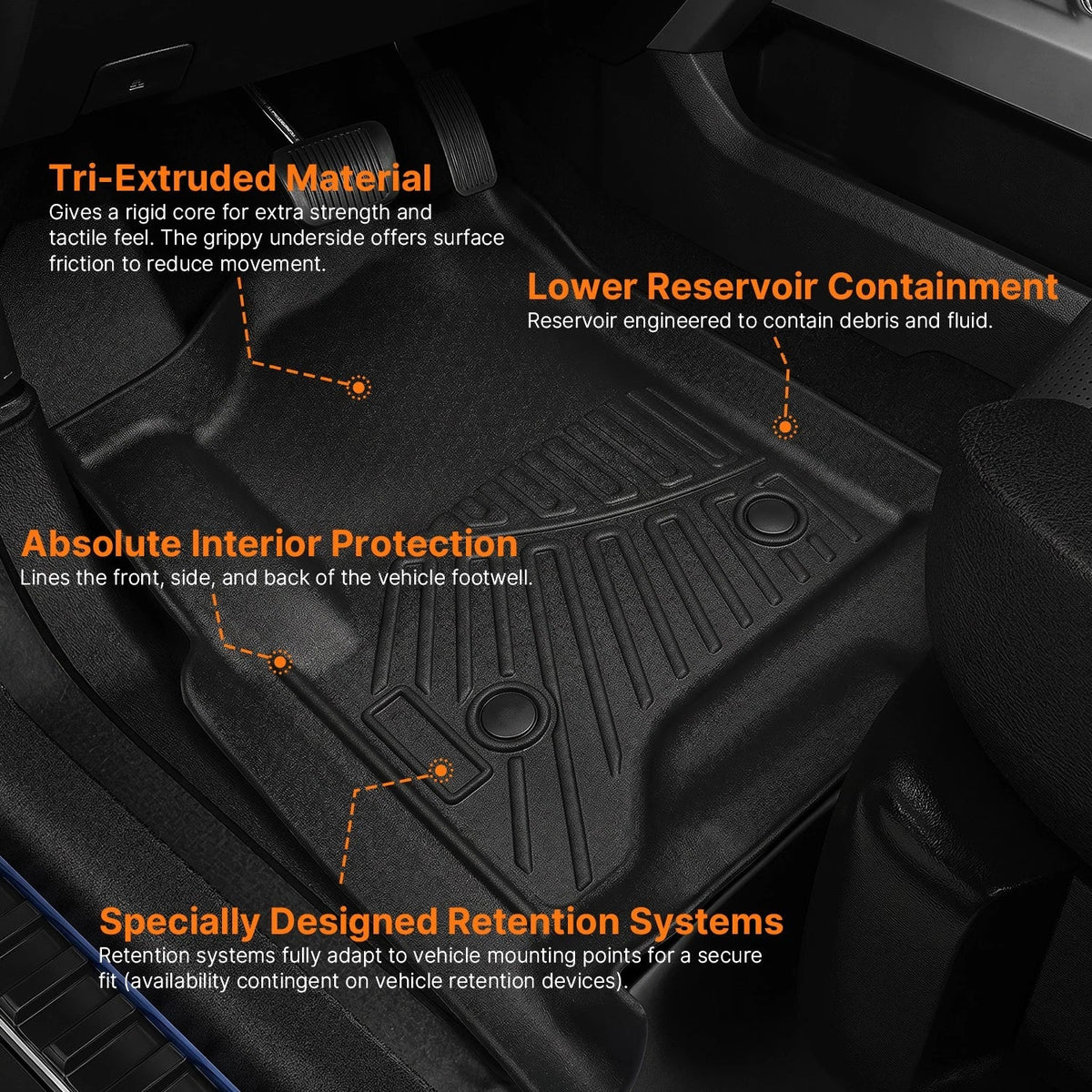 Set of 2 Front + Rear Floor Mats Liners for Chevy Tahoe / GMC Yukon (2015–2020) TPE Black