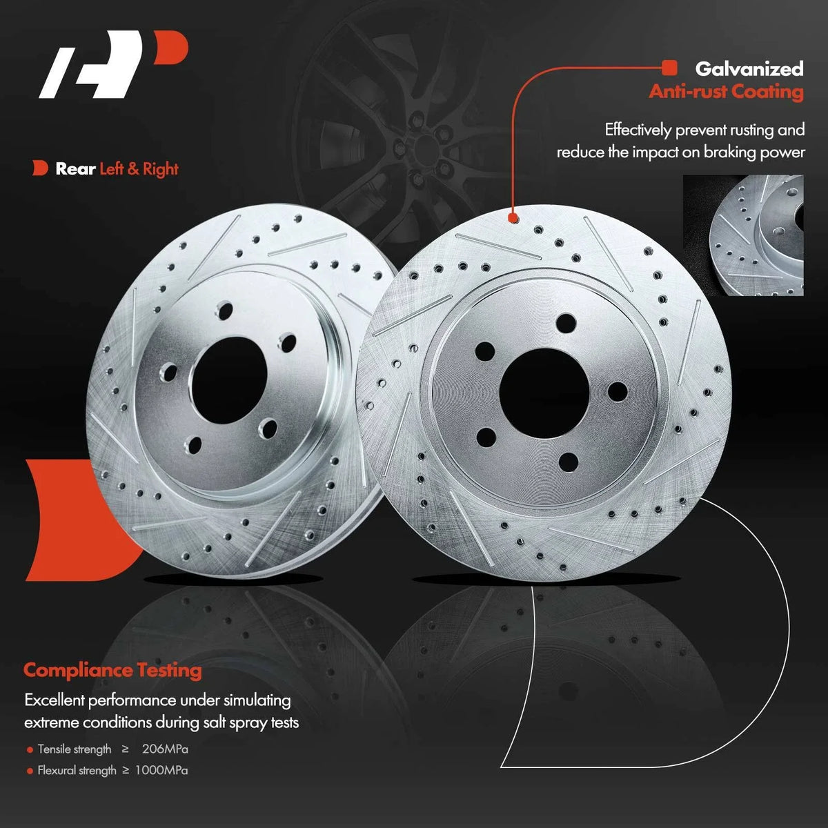 Set of 6 Rear Drilled Brake Rotors & Pads for Ford Mustang (2010–2014)