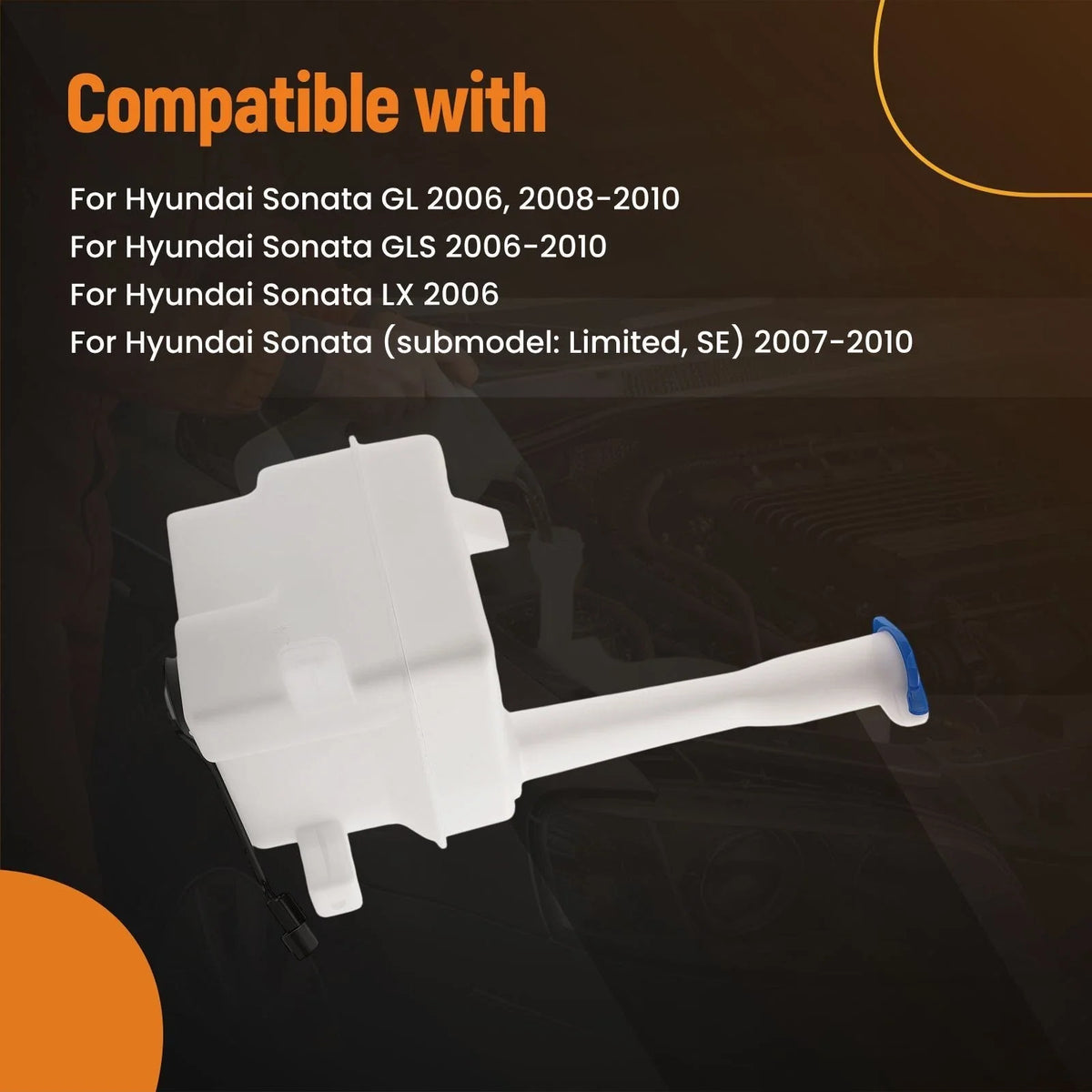 Washer Reservoir Tank for Hyundai Sonata (2006–2010) 986203K100 White Plastic