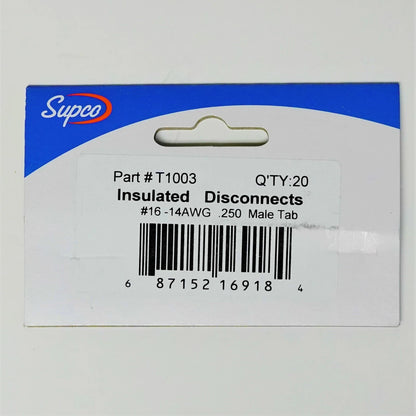 Insulated Male Slip On Electrical Terminal Connector for 16-14 Wire