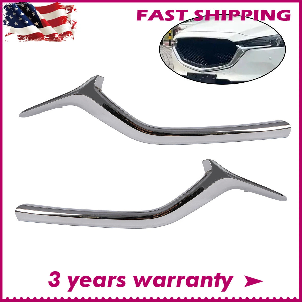 2Pcs Front Bumper Grille Molding Trim Chrome for Mazda CX-5 (2017–2021) KB8A-50-7K1B, KB8A507K1B, KB8A-50-7J1B, KB8A-50-7J1A