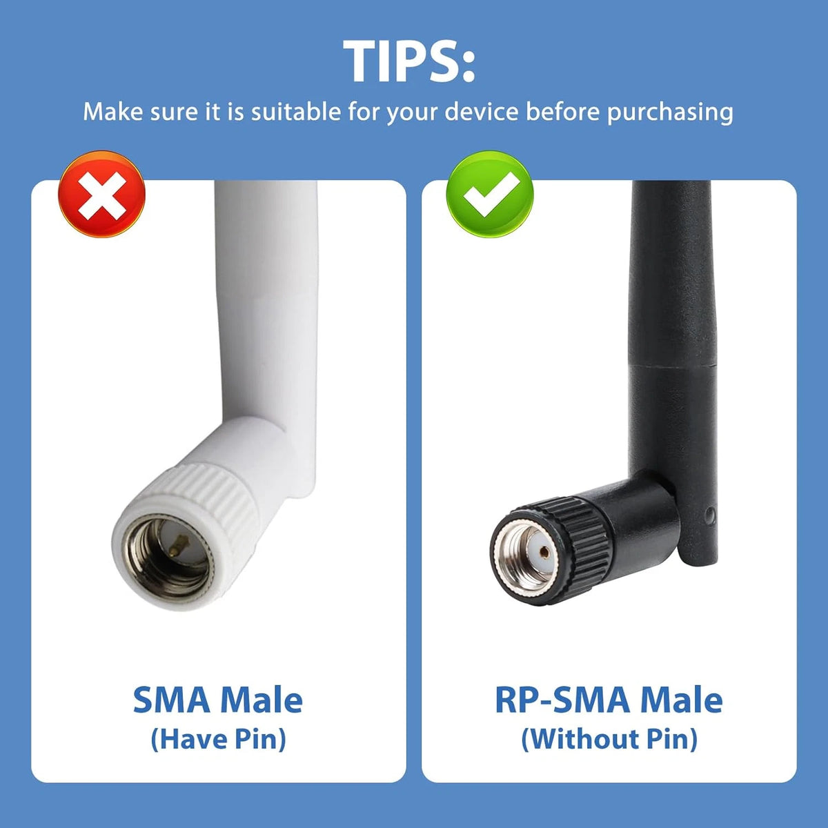 2X RP-SMA Antenna for WiFi Wireless Router or Card (2.4GHz 5GHz)