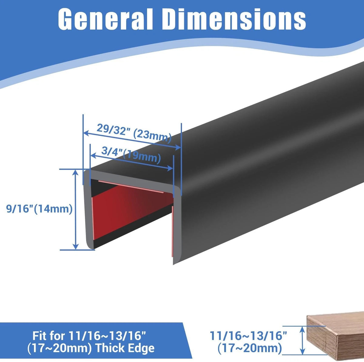 Rubber Edge Trim for Universal Fit (3/4" - 20') - Black Self-Adhesive U Channel