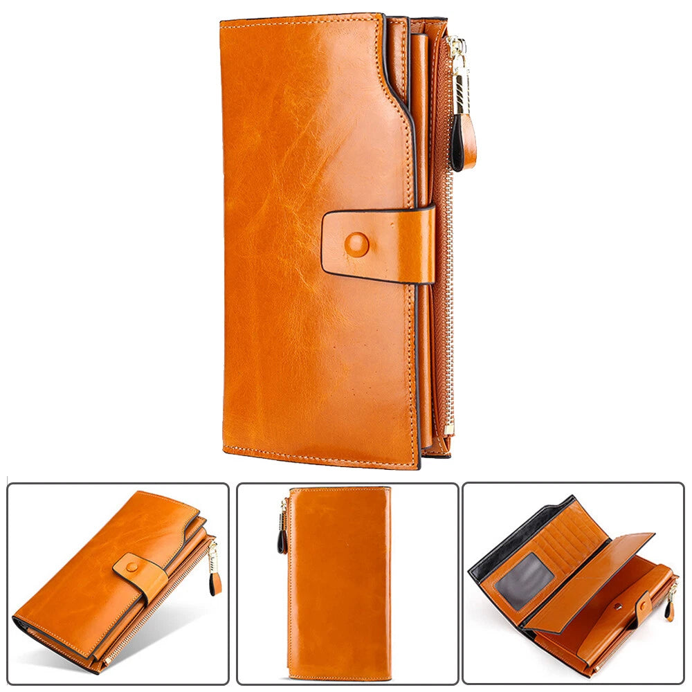 Bifold Leather Zip Coin Wallet for Women