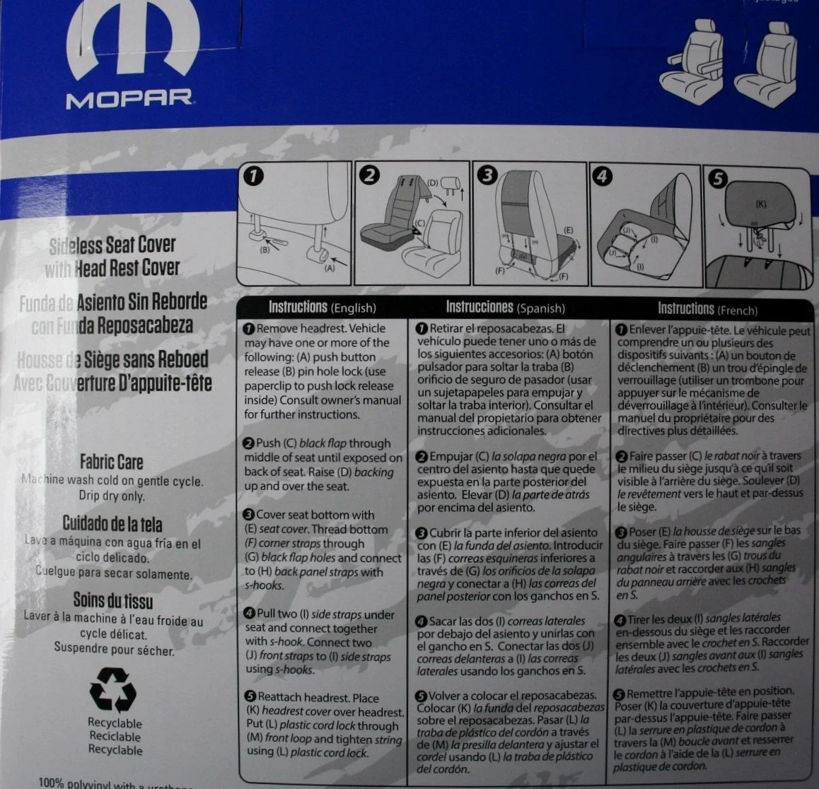 Mopar Sideless Embroidered Seat Cover for Chrysler Ram (2010–2023)