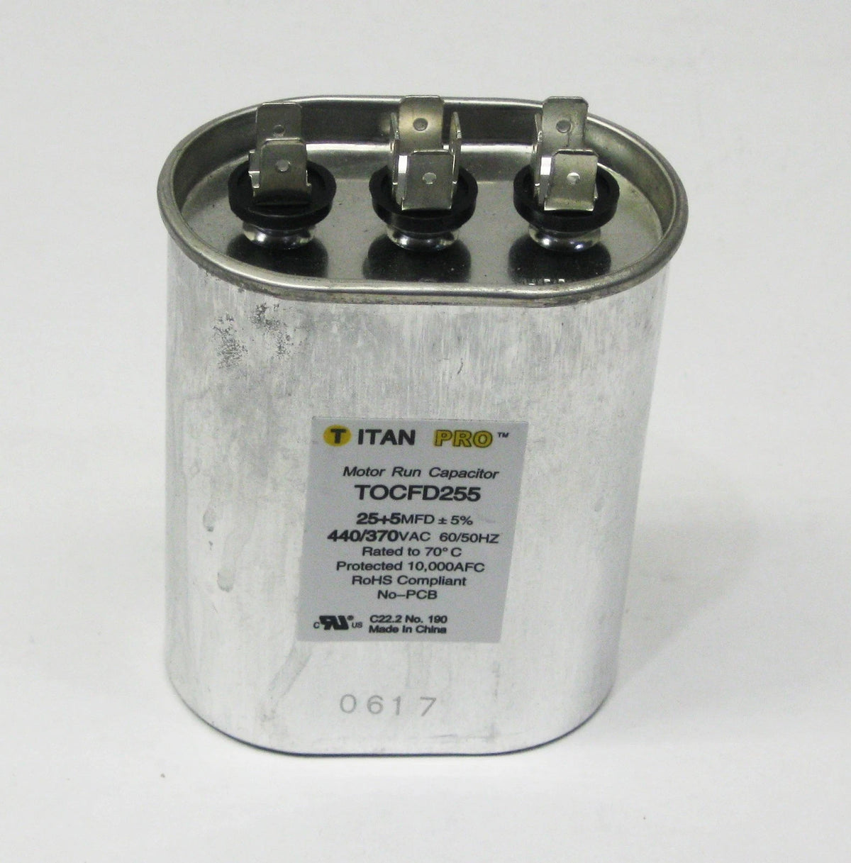 Dual Capacitor for HVAC Oval Motor Run (25/5 MFD, 440/370 Volts)