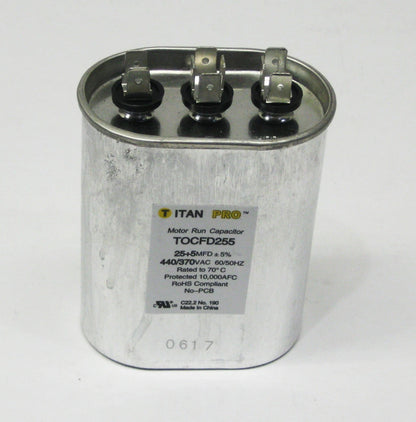 Dual Capacitor for HVAC Oval Motor Run (25/5 MFD, 440/370 Volts)