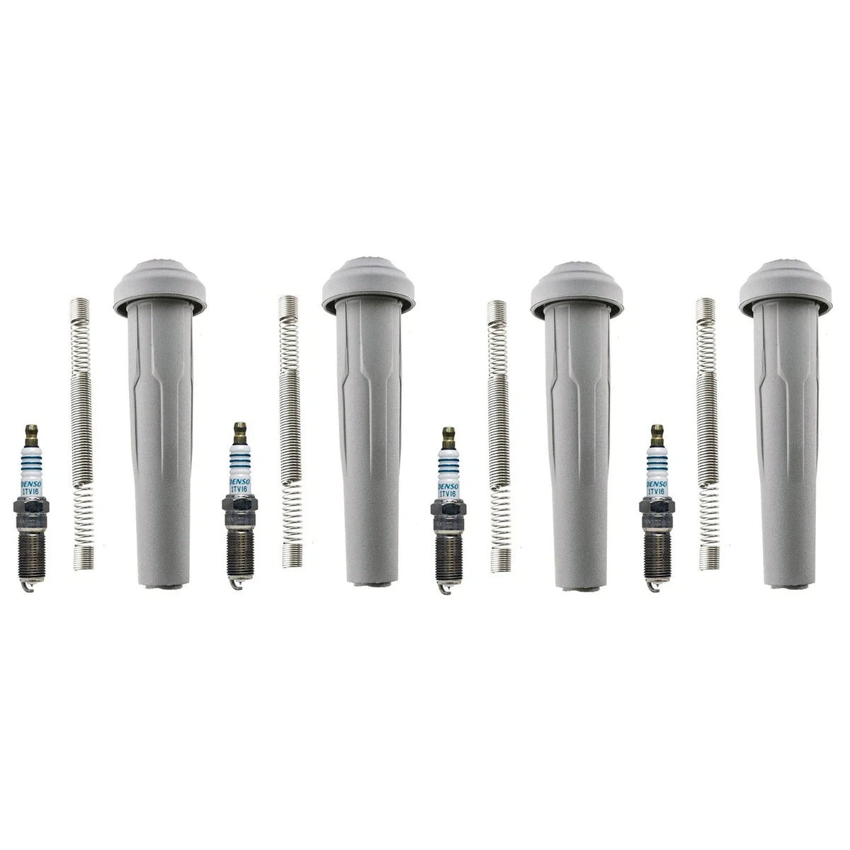 Set of 4 Denso Iridium Power Spark Plugs & Coil Boots for C-Max Escape Fusion MKZ (2013–2019)