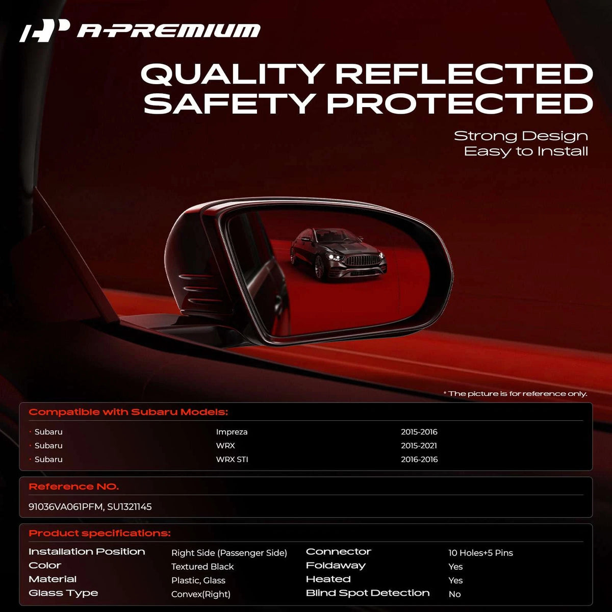 A-Premium Power Mirror for Subaru Impreza (2015–2016) 91036VA061PFM, SU1321145