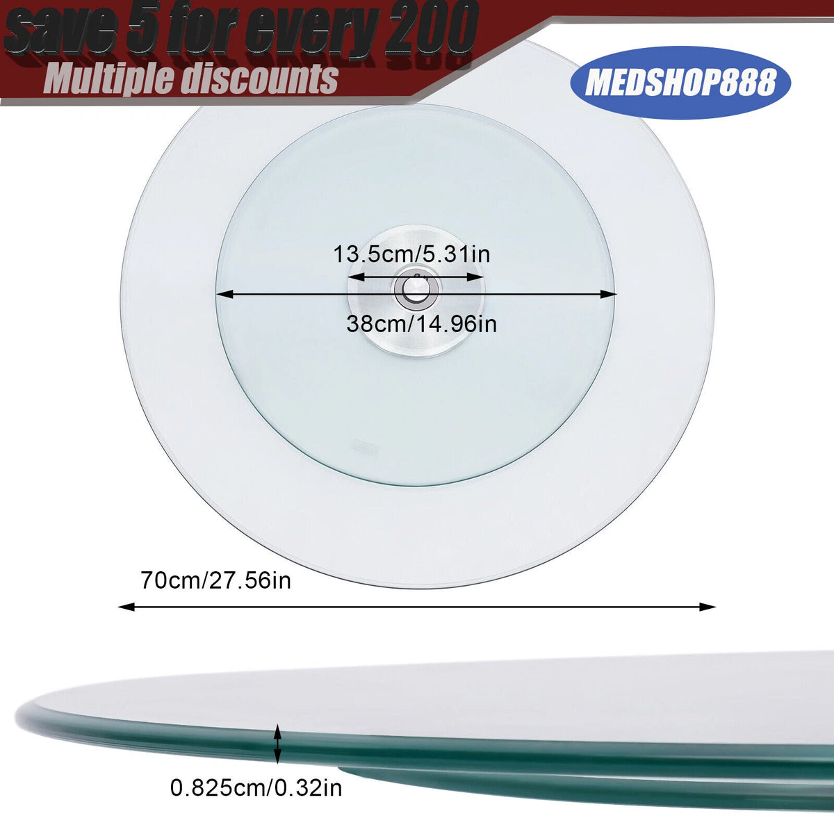 27.56" Glass Turntable for Dining Table Centerpiece