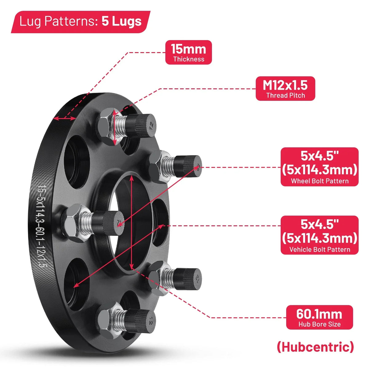 Set of 2 Hubcentric 15mm Wheel Spacers for Lexus RC350 (2015–2023)