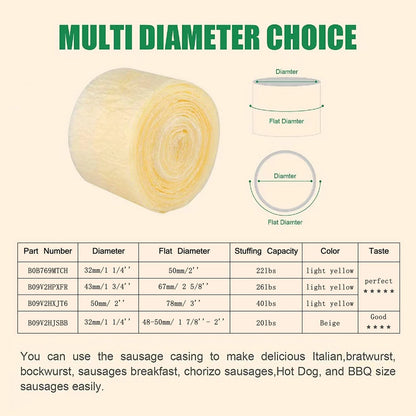 Natural Dried Sausage Casings 32mm for Homemade Meats (8m 26ft)