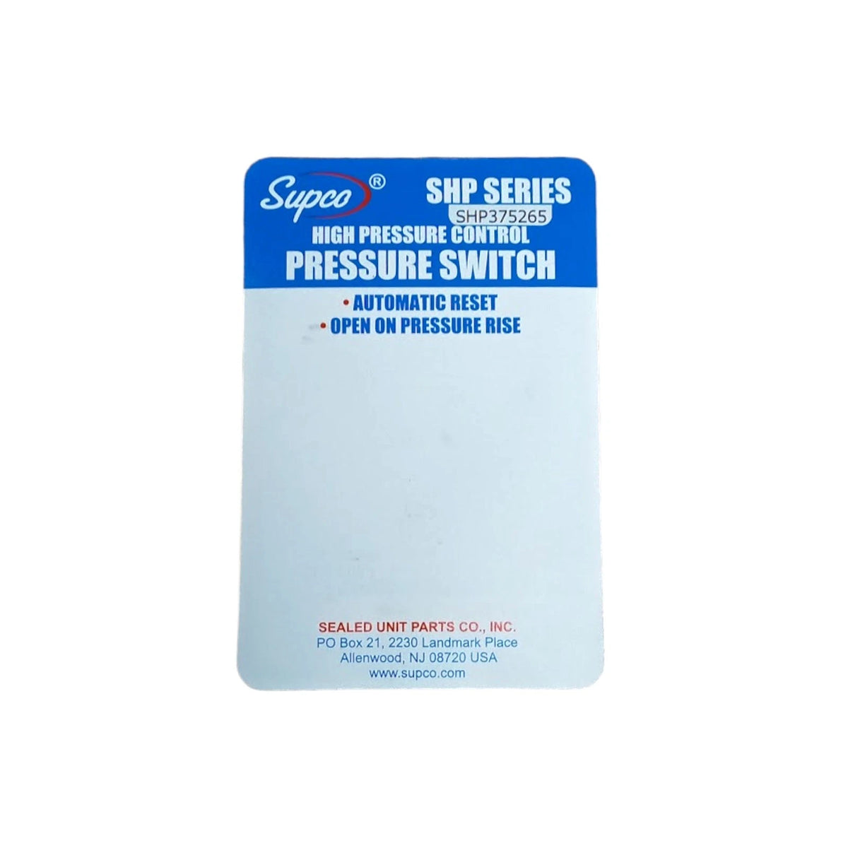 High Pressure Switch for HVAC Refrigeration (Open: 375 PSI, Close: 265 PSI)