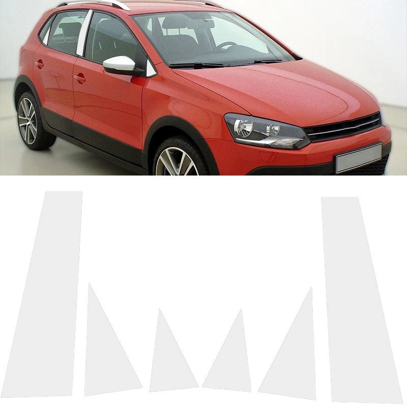 Set of 6 Silvery Exterior Pillar Posts Trim for VW Polo Hatchback (2011–2018)