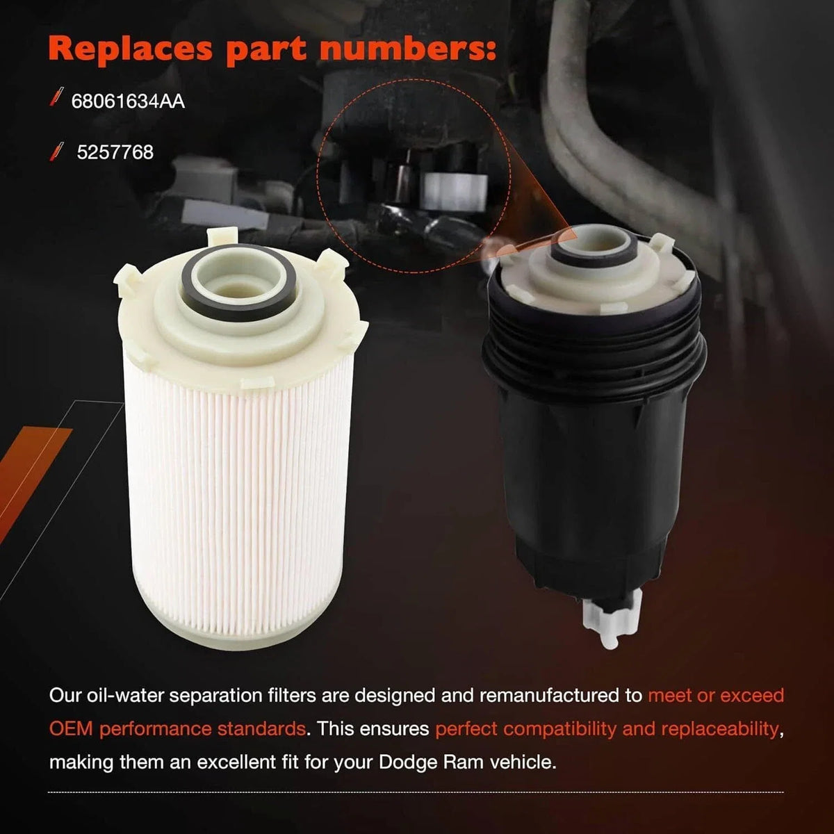 Fuel Oil Filter 68061634AA for Dodge Ram 2500 3500 4500 (2007–2009)