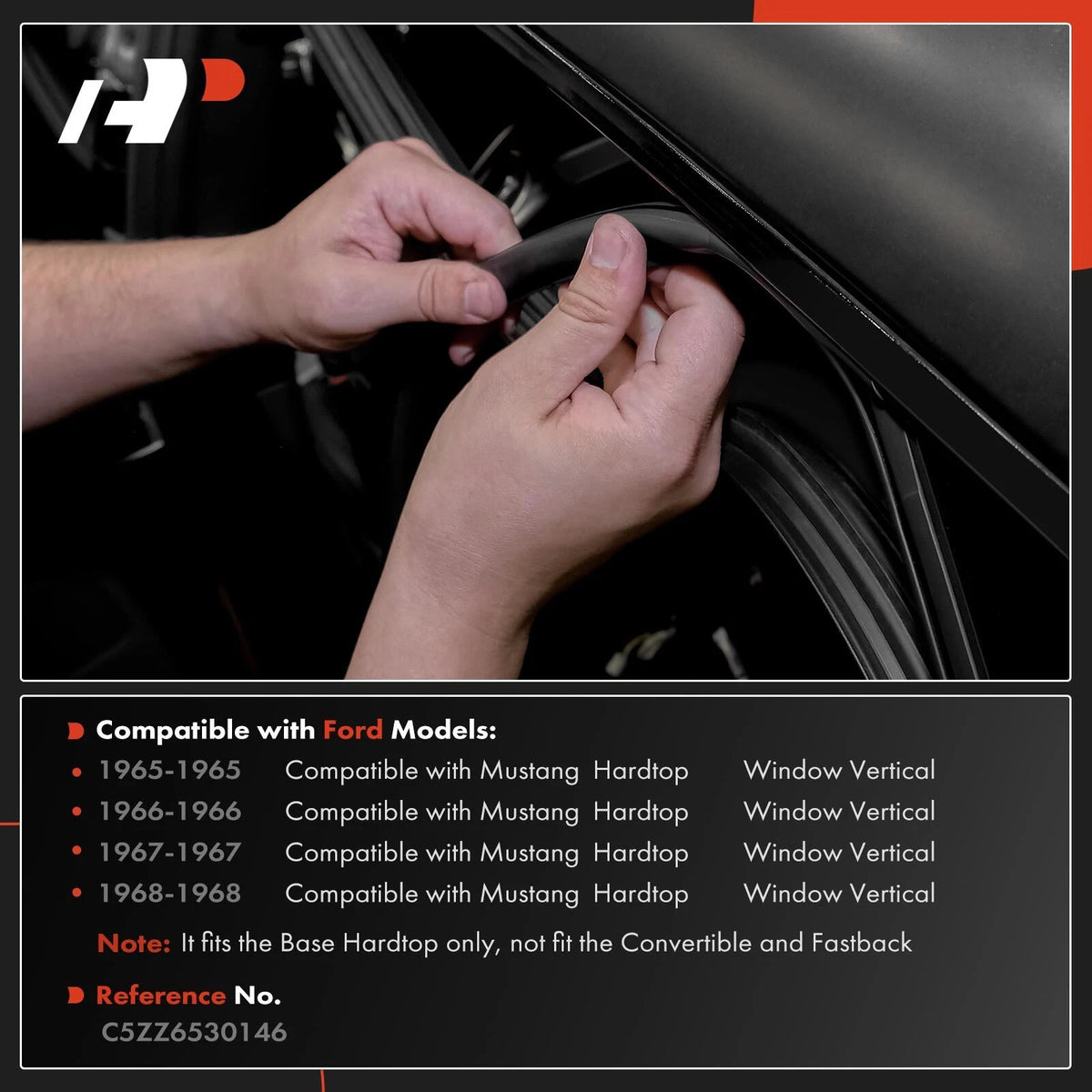 2X Window Vertical Weatherstrip Seal for Ford Mustang (1965–1968) C5ZZ6530146