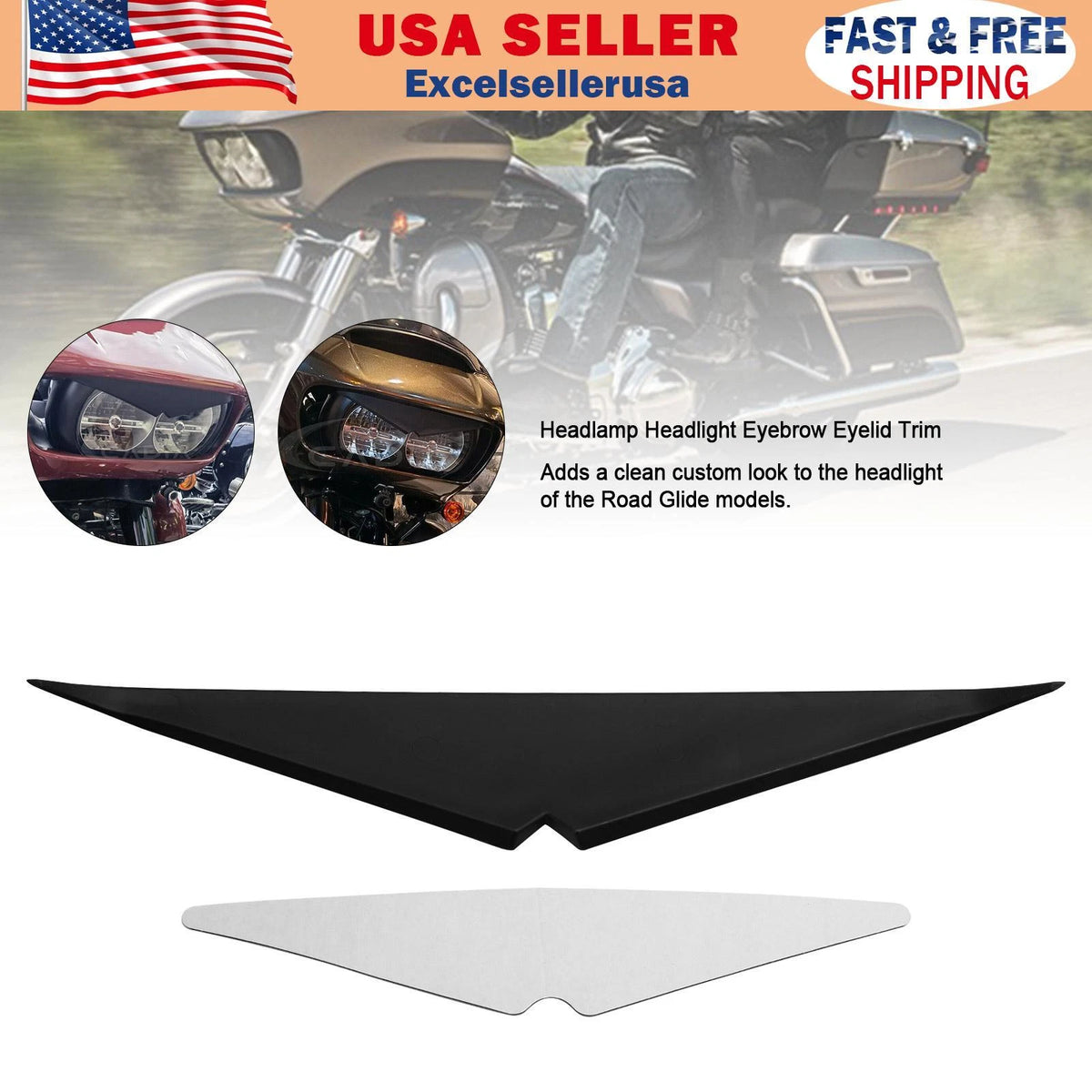 Headlamp Eyelid Trim for Road Glide FLTRX FLTRU (2015–2021) M549-A207-Black