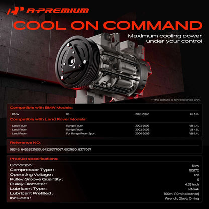 A/C Compressor with Clutch for BMW X5 (2001–2002) 64526921650, 64528377067, 98349