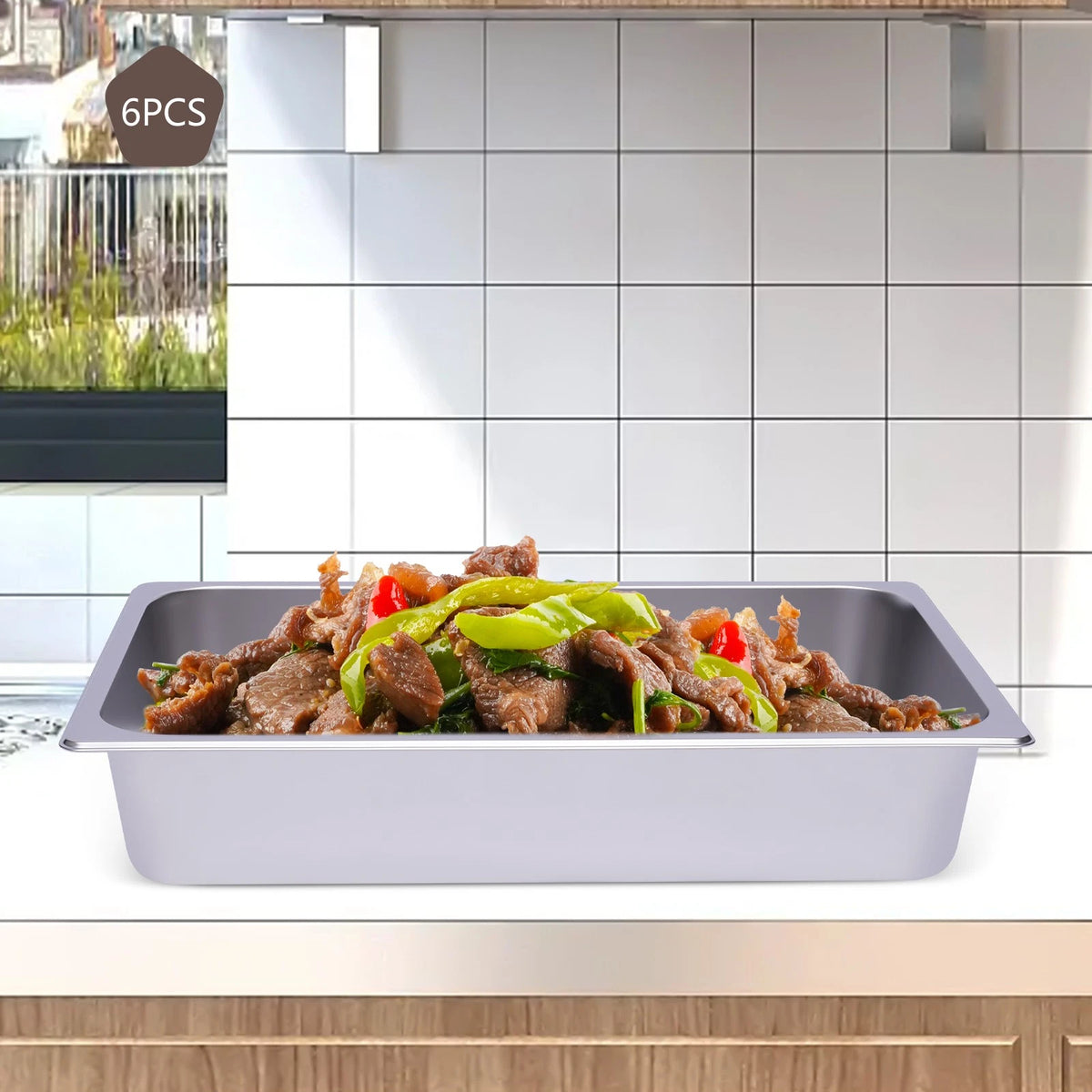 6-Pack 4 Inch Stainless Steel Steam Table Pans for Restaurant Use