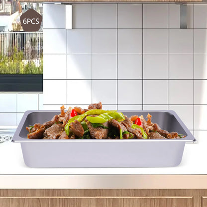 6-Pack 4 Inch Stainless Steel Steam Table Pans for Restaurant Use