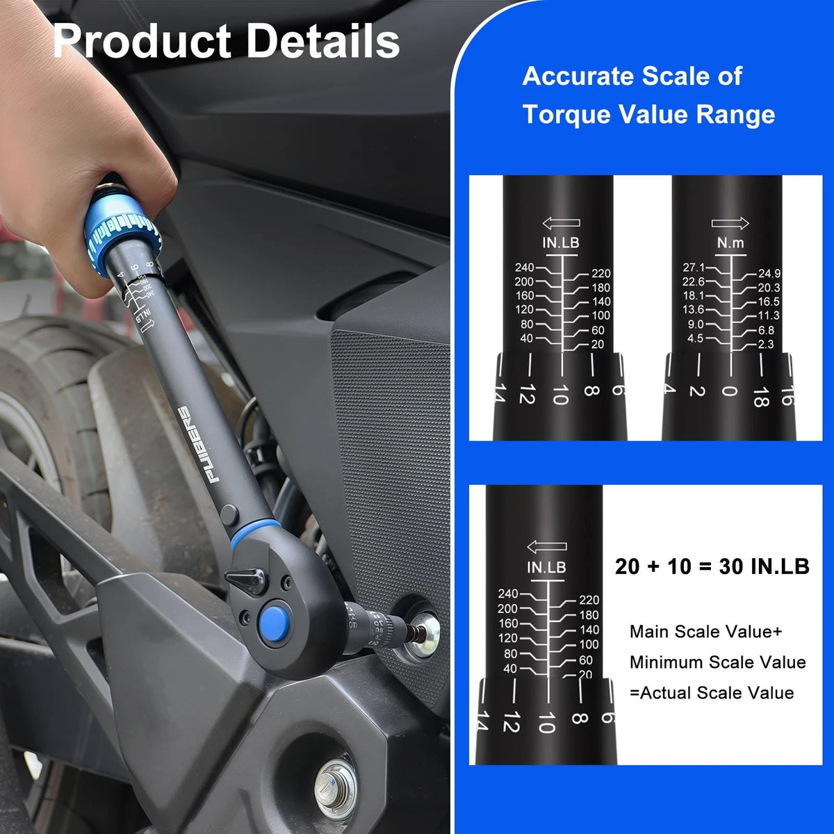 Set of 4 Torque Wrenches 3/8" Drive 1.67-20 FT.LB for Automotive Use