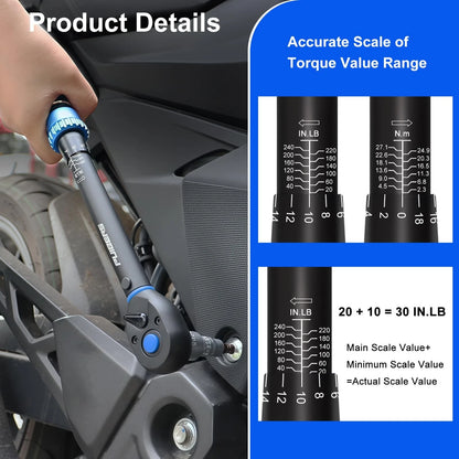 Set of 4 Torque Wrenches 3/8" Drive 1.67-20 FT.LB for Automotive Use