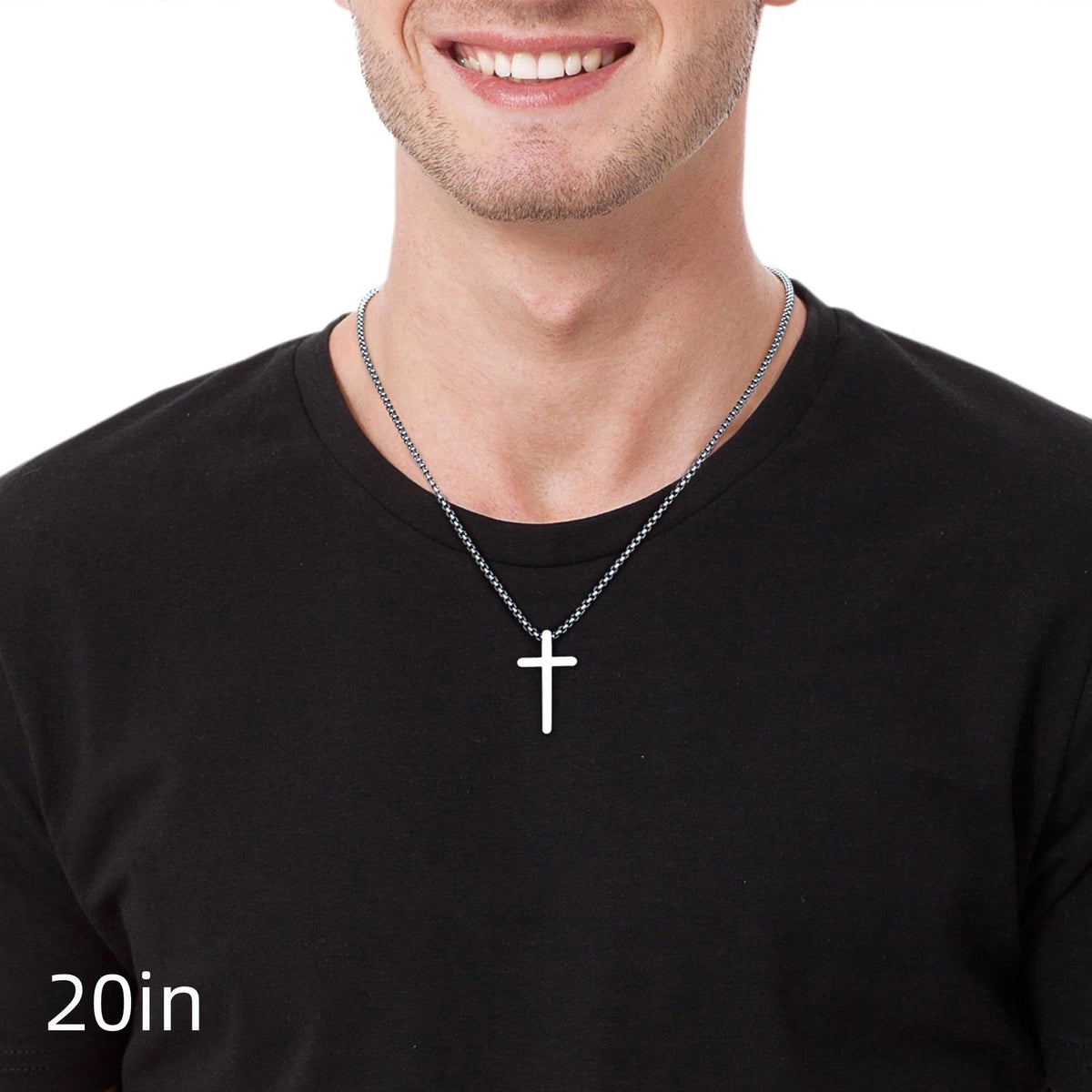 Cross Necklace for Men, Stainless Steel Silver Black 20in