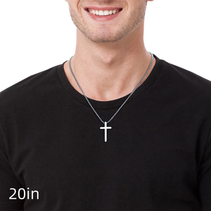 Cross Necklace for Men, Stainless Steel Silver Black 20in