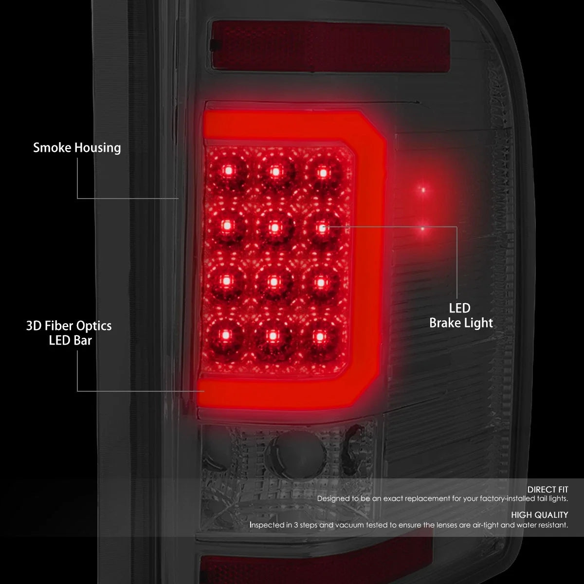 Red LED C-Tube Tail Brake Light Lamps for Chevy Silverado 1500 (2007–2014)