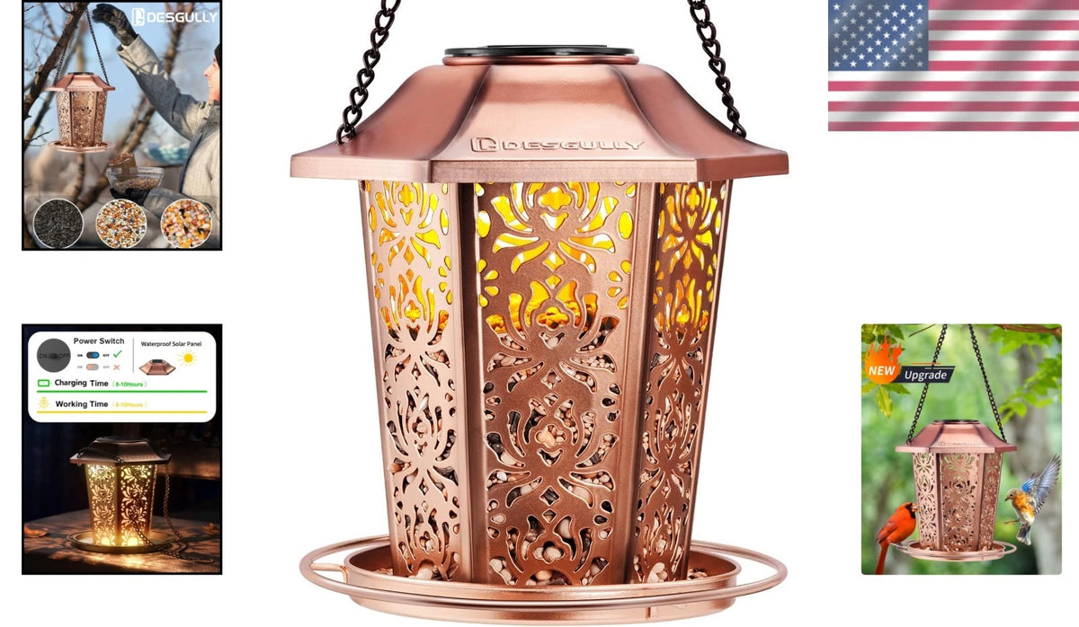 Solar Powered Metal Bird Feeder for Gardens (Weather Resistant, High Capacity)
