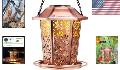 Solar Powered Metal Bird Feeder for Gardens (Weather Resistant, High Capacity)