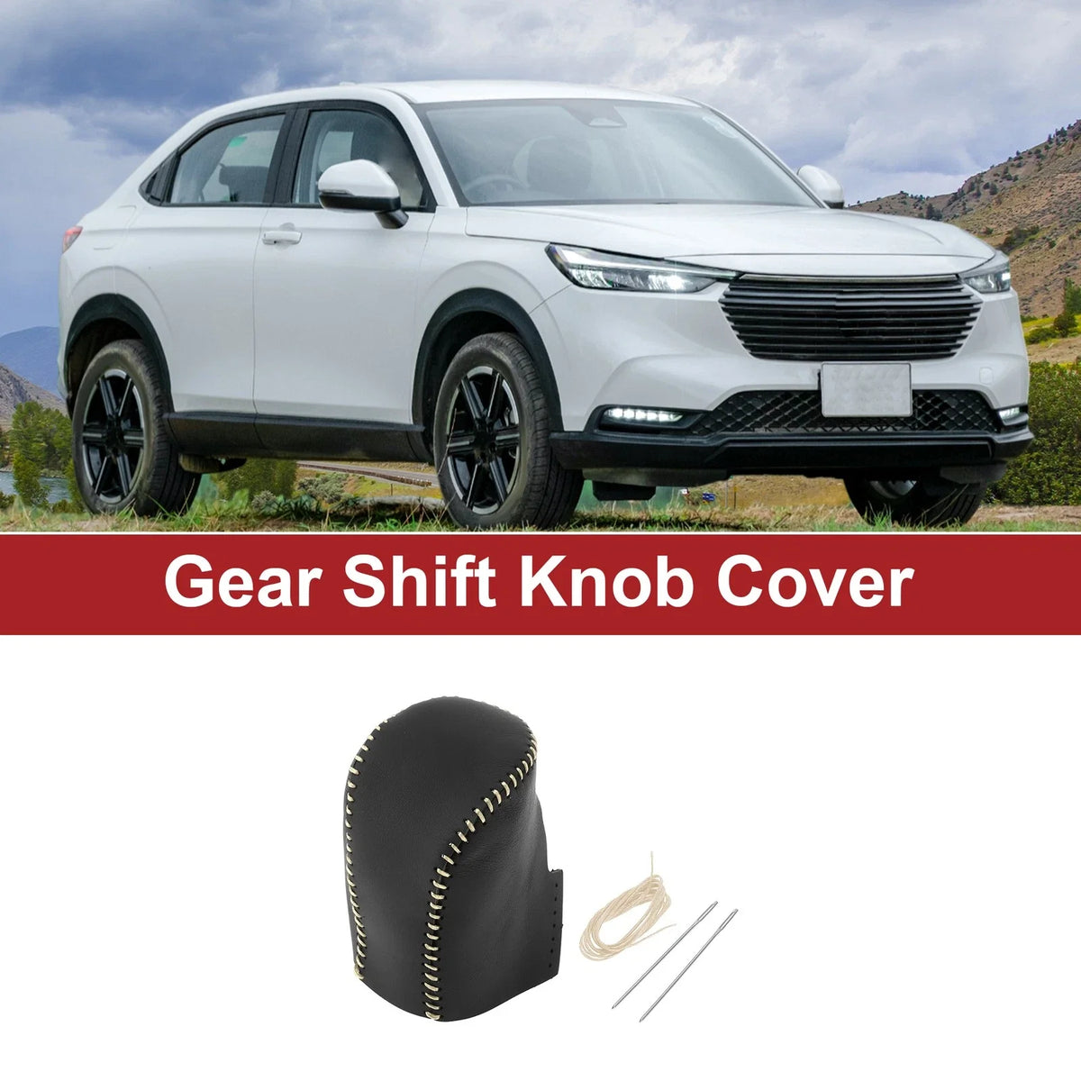 1 Pc Gear Shift Knob Cover for Honda HR-V (2023–2024) Black Beige Faux Leather