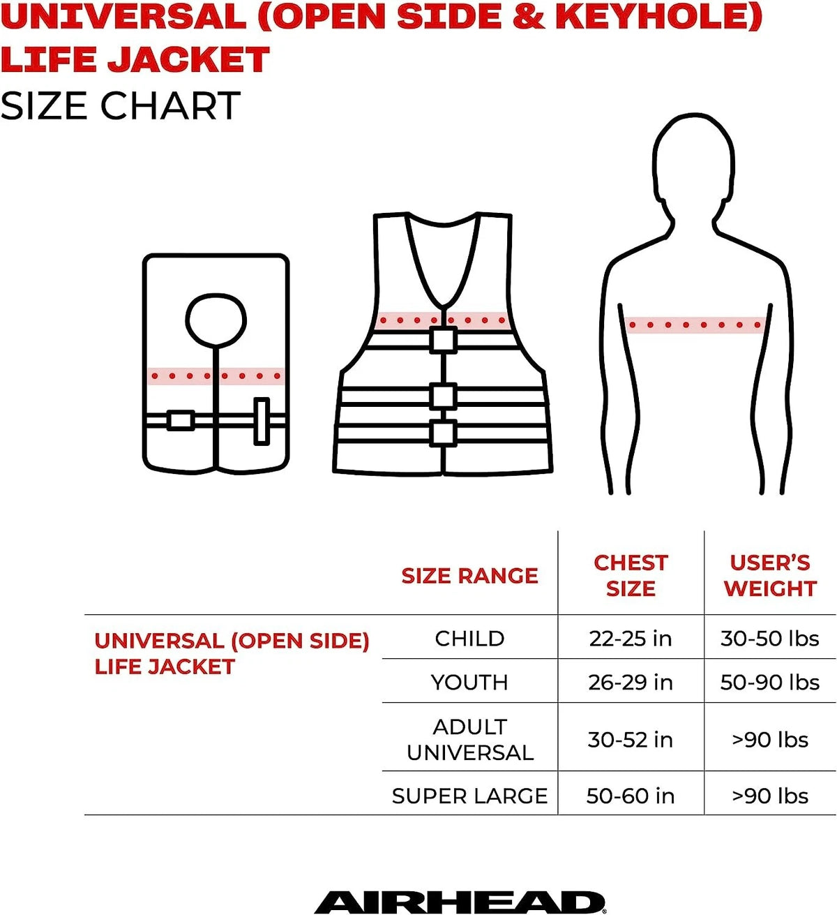AirHead Type II Life Vest for Adult XL (90+ lbs) - Red
