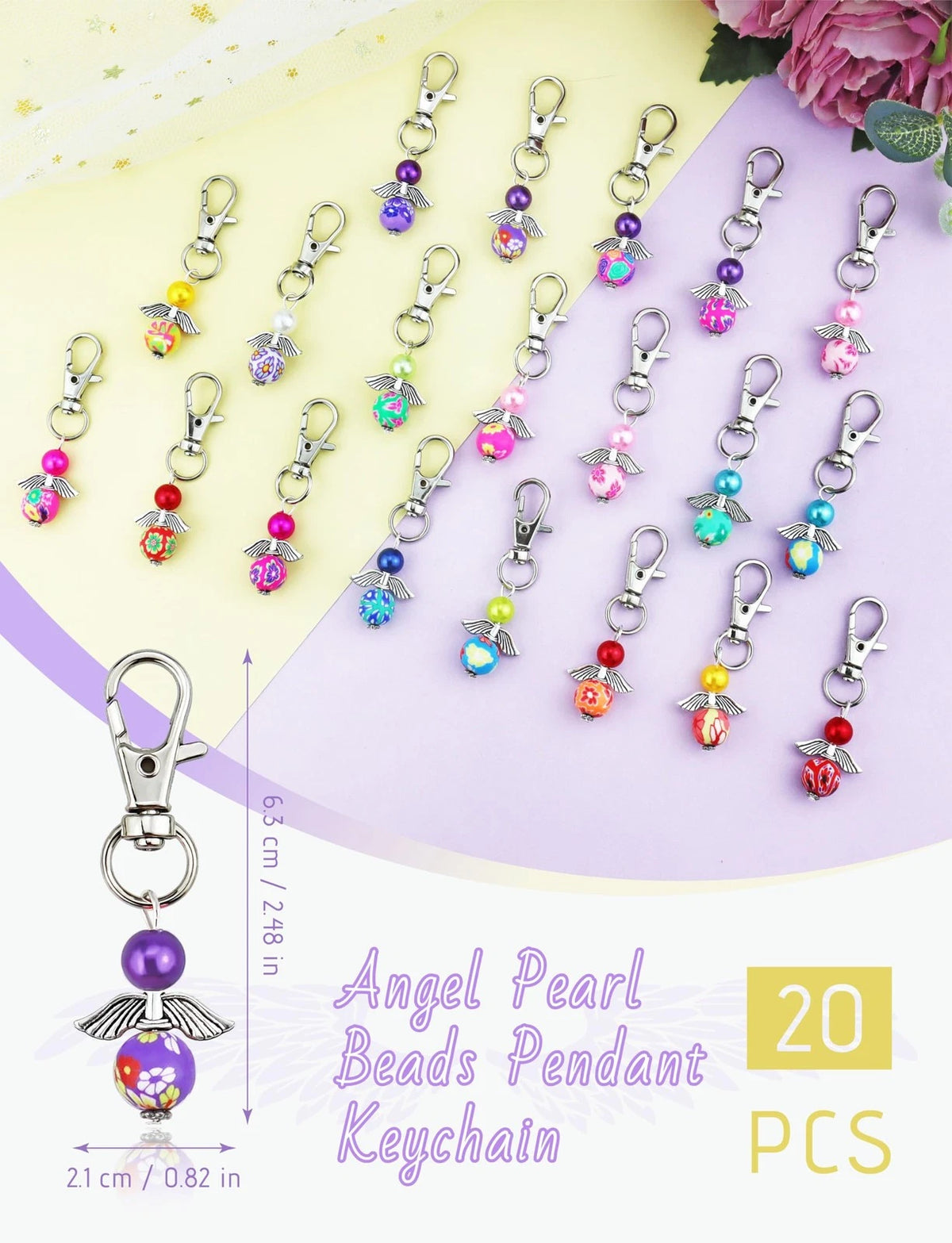20 Pcs Angel Pearl Beads Pendant Keychain for Universal Use (Multi-Color)
