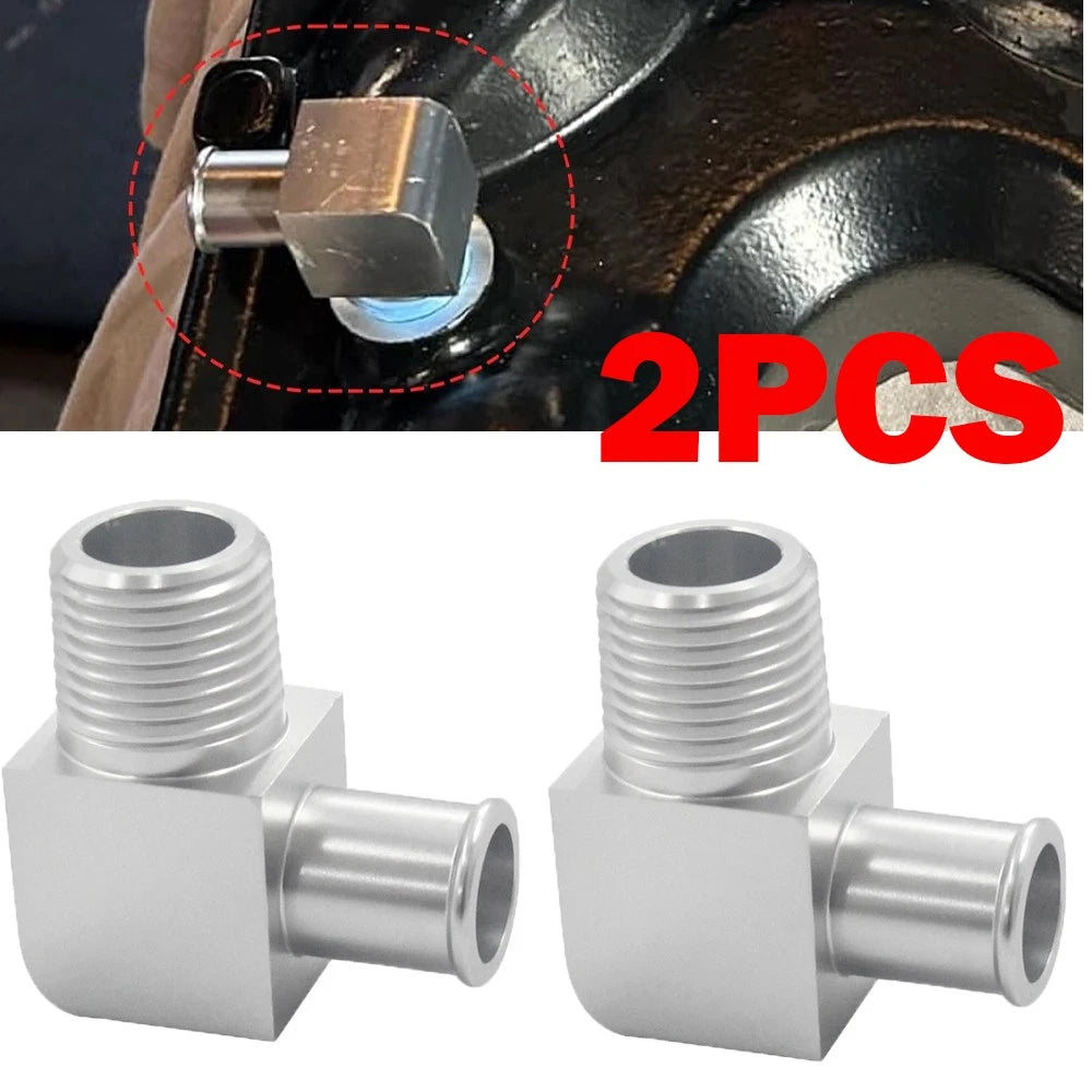 2X 90° Deg Heater Hose Fitting 1/2" NPT to 5/8" Hose Barb Chrome Billet Aluminum