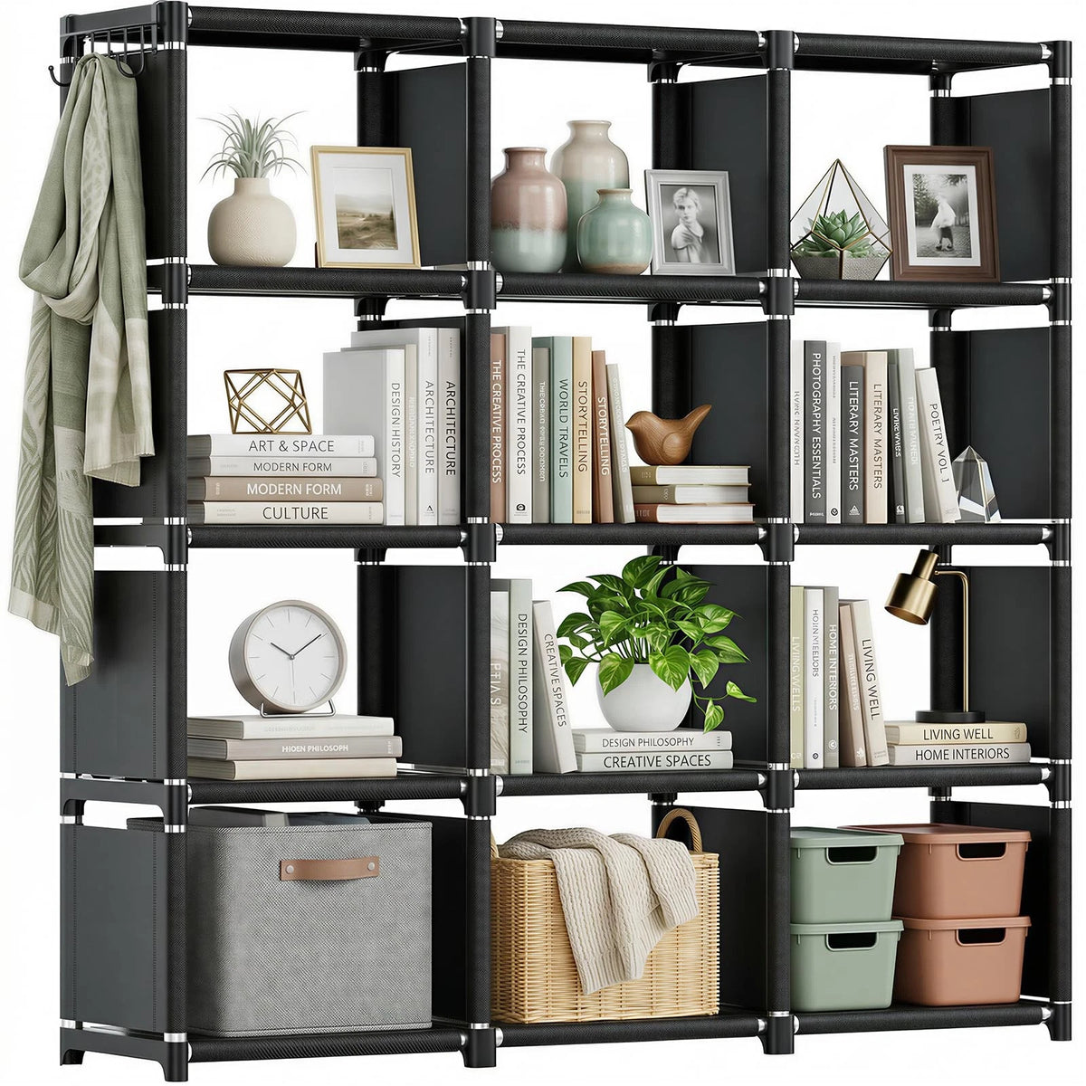 12-Cube Storage Organizer for Mavivegue Book Shelf (DIY, Black)