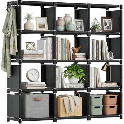 12-Cube Storage Organizer for Mavivegue Book Shelf (DIY, Black)