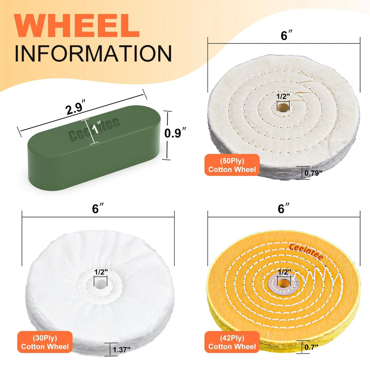 8 Pack 6 Inch Polishing Wheel for Bench Grinder (Fits 1/2" Arbor Hole)