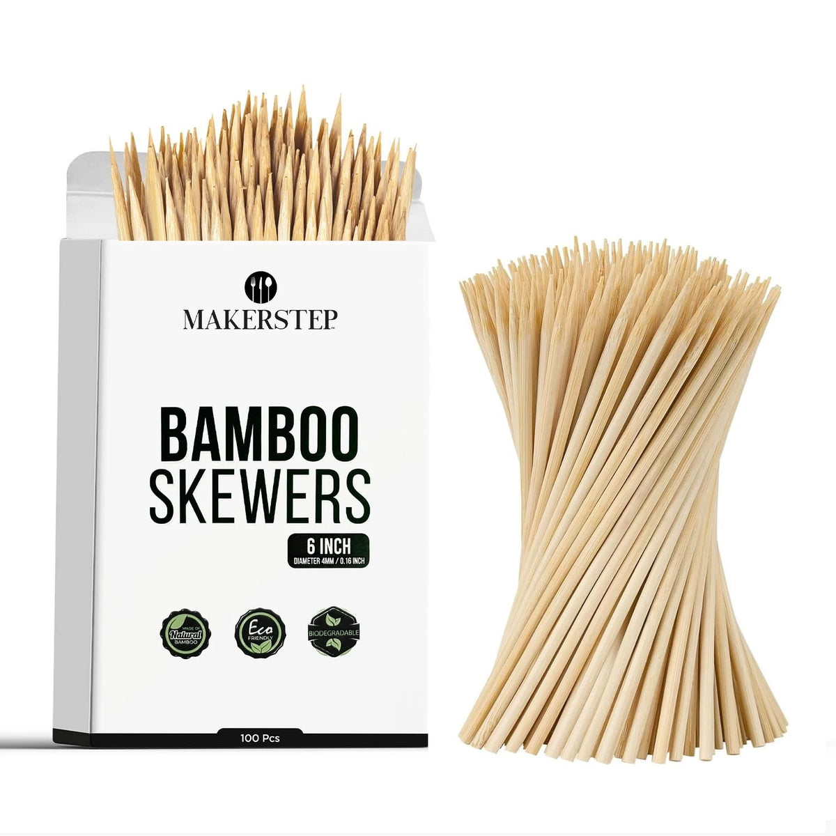 6 Inch Bamboo Skewers for BBQ Appetizers (Set of 50)