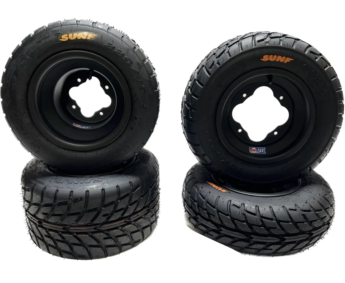 Set of 4 DWT A5 Black Rims for Honda TRX 450R & Suzuki LTR450 (2004–2023)