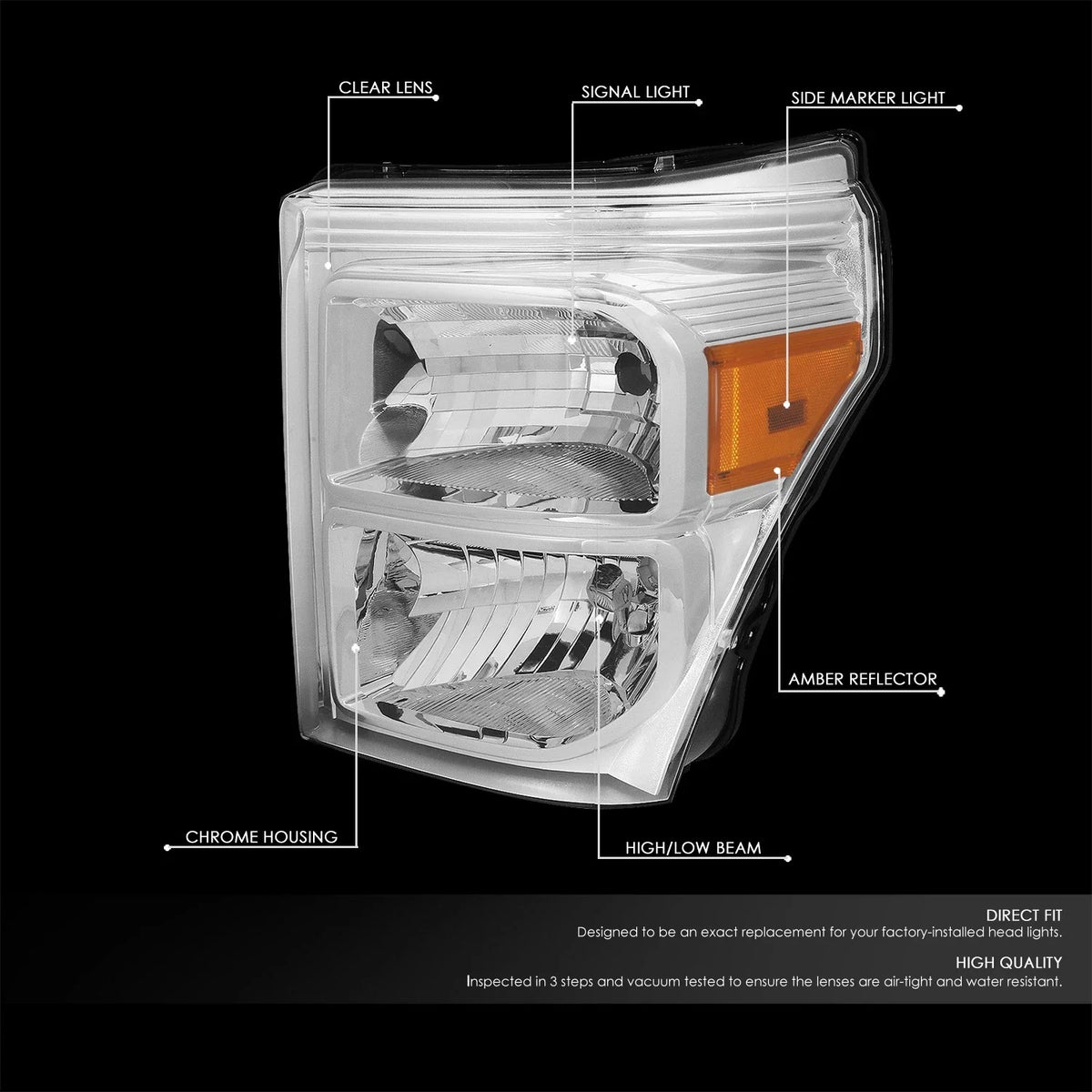 Chrome Housing Head, Bumper, Corner, Smoked LED Fog Light Kit for Ford Super Duty (2011–2016)