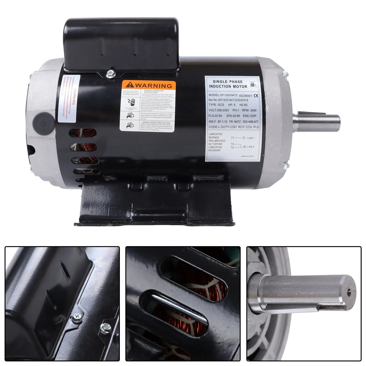 Air Compressor Motor for Ingersoll Rand 230V 5HP (3450 RPM)