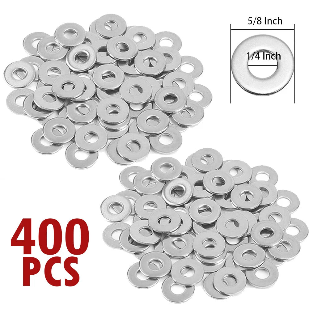 400PCS 1/4" Stainless Steel Flat Washer for Marine Applications